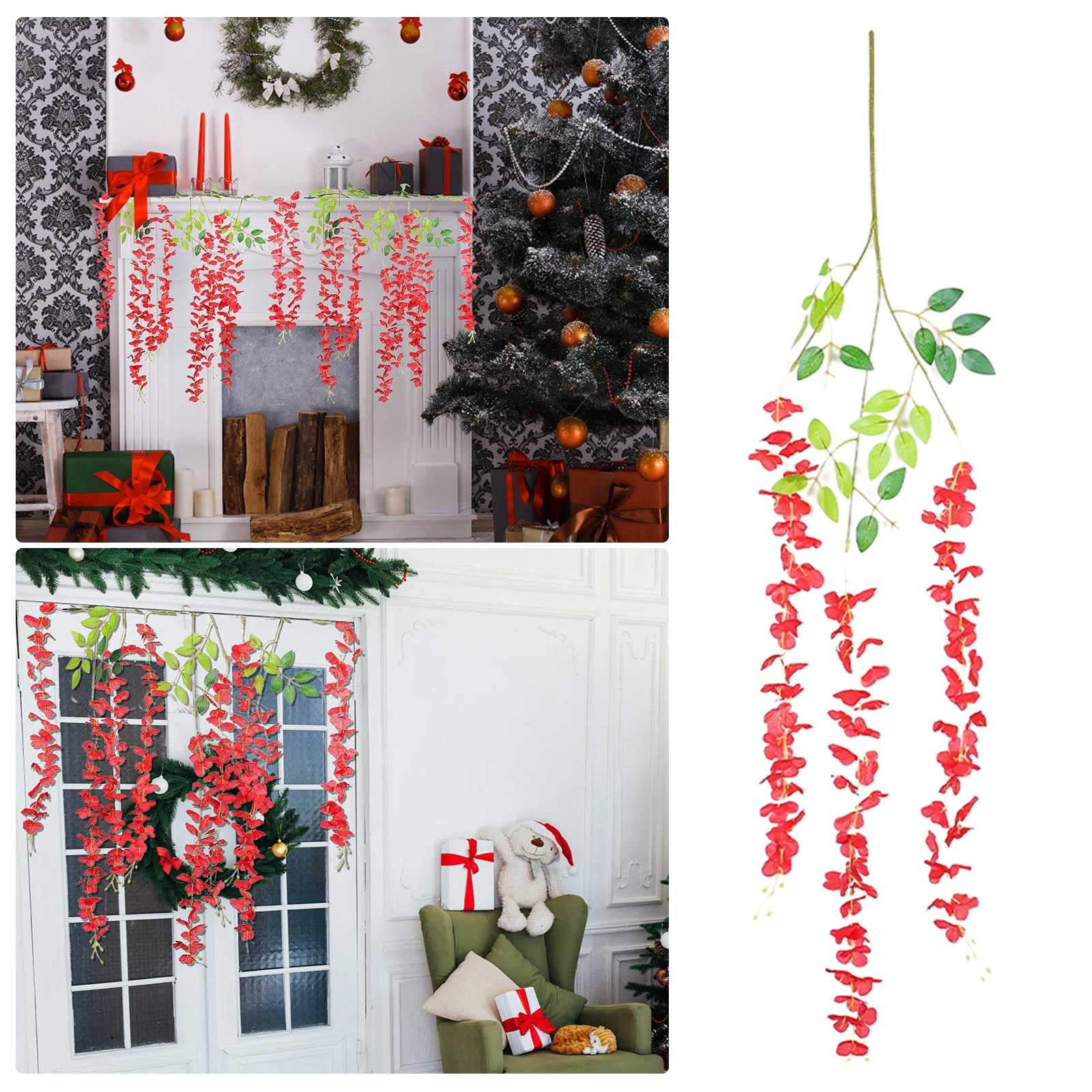 FensXil Hangs 2024 Artificial Flower Rattan Christmas Decorations