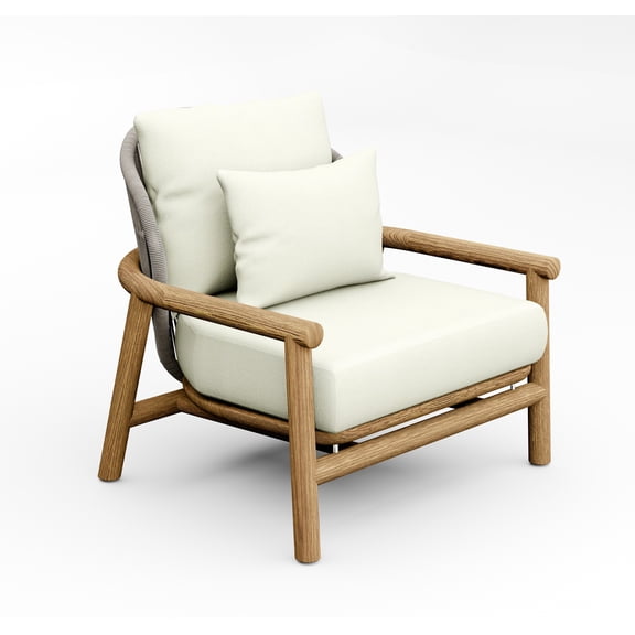 Fensee Teak Wood 1 Pc Lounge Chair Set: Lounge Chair With Cushions in Outdoor Sunbrella Fabric #5404 Canvas Natural