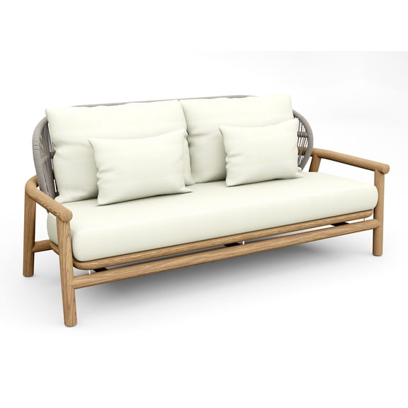 Fensee Teak Wood 1 Pc Sofa Set: Sofa With Cushions in Outdoor Sunbrella Fabric #5404 Canvas Natural