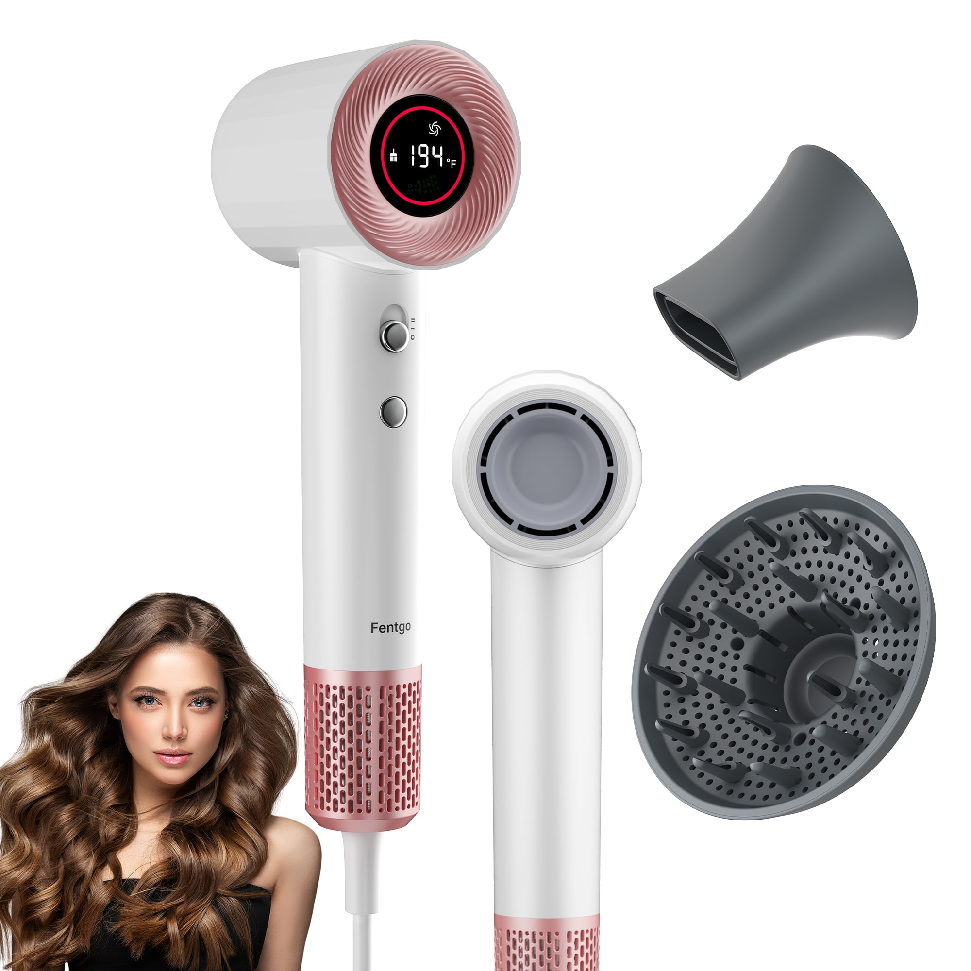 Fentgo High Speed Hair Dryer with Diffuser, Low Noise Ionic Hair Dryer ...