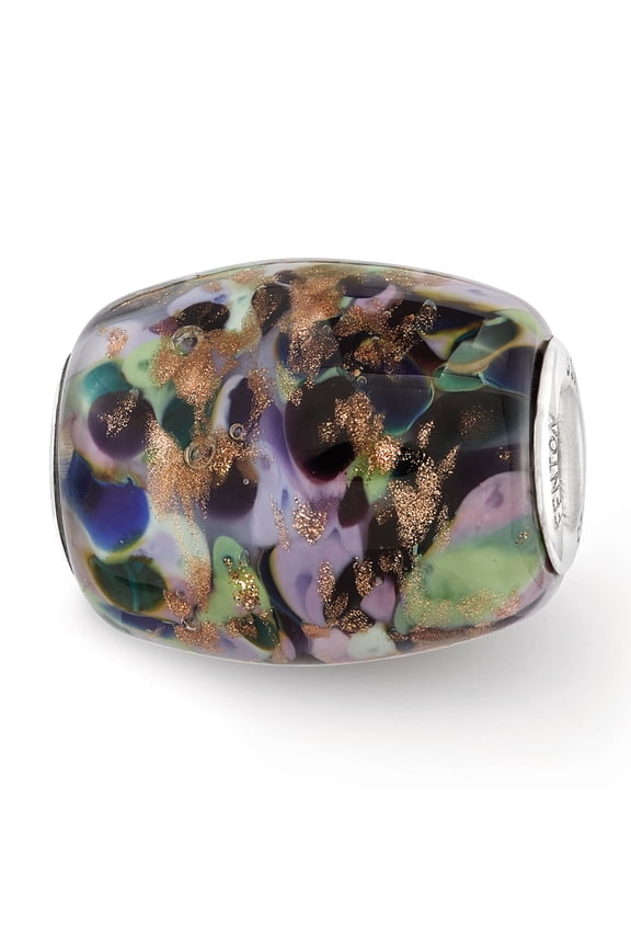 Fenton Glitter African Violet Glass & Sterling Silver Barrel Charm
