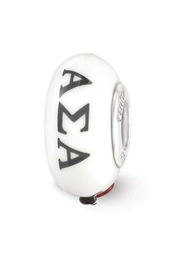 Sterling Silver LogoArt Official Licensed Greek Sororities Reflections Hand Painted Alpha Sigma Alpha (???) Glass Bead