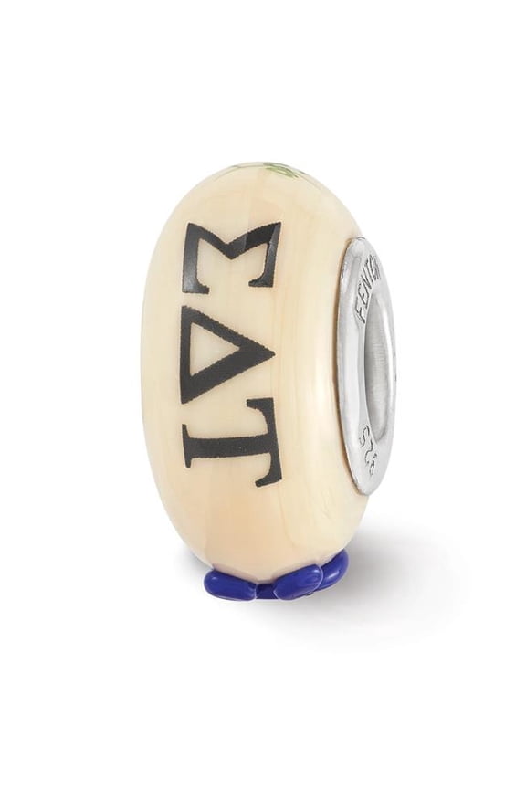 Finest Gold Sterling Silver Reflections Hand Painted Sigma Delta Tau Fenton Glass Bead