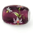thumbnail image 1 of Finest Gold Sterling Silver Reflections Purple Hand Painted Magnolias Fenton Glass Bead, 1 of 2