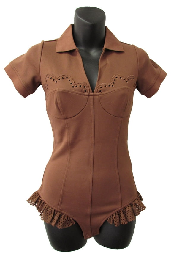 Fenty Puma By Rihanna Womens Polo Collar Bodysuit Shirt, Friar Brown, M