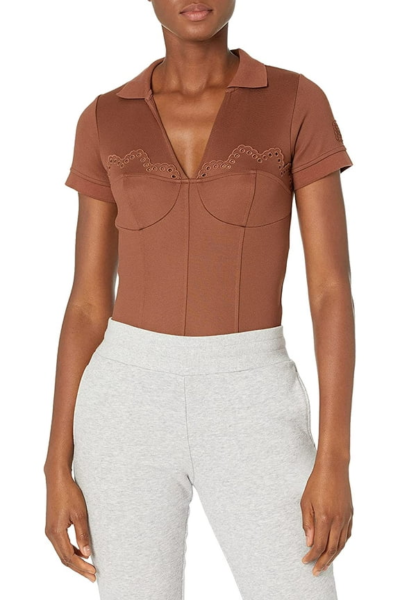 Fenty Puma By Rihanna Womens Polo Collar Bodysuit Shirt, Olive Branch, S