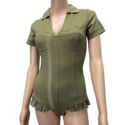 Fenty Puma By Rihanna Womens Polo Collar Bodysuit Shirt, Olive Branch, XXS