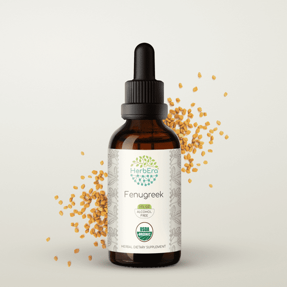 HerbEra Fenugreek Tincture, Organic Herbal Dietary Supplement for Metabolic Support, Certified Organic Fenugreek (Trigonella foenum-graecum) Dried Seed Extract, Natural, Alcohol-Free, Drops 2 oz
