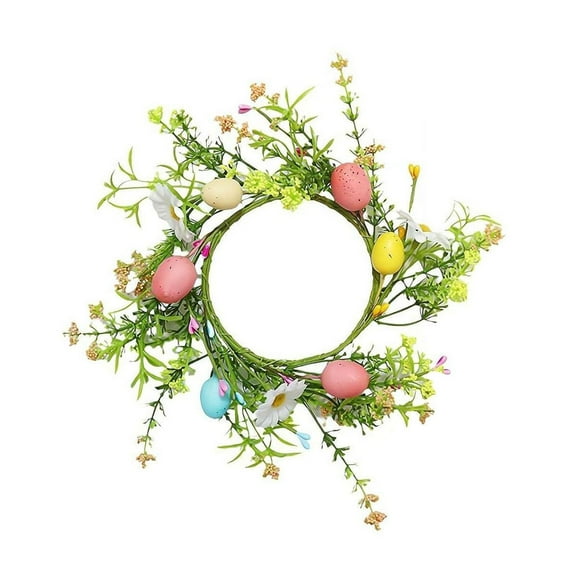 Fenull 4" Easter Egg Candle Rings Holder Wreaths with Flower Spring Egg Artificial Farmhouse Egg Candle Wreaths and Berry Candle Rings Candle Holder Center , An Easter Egg Wreath