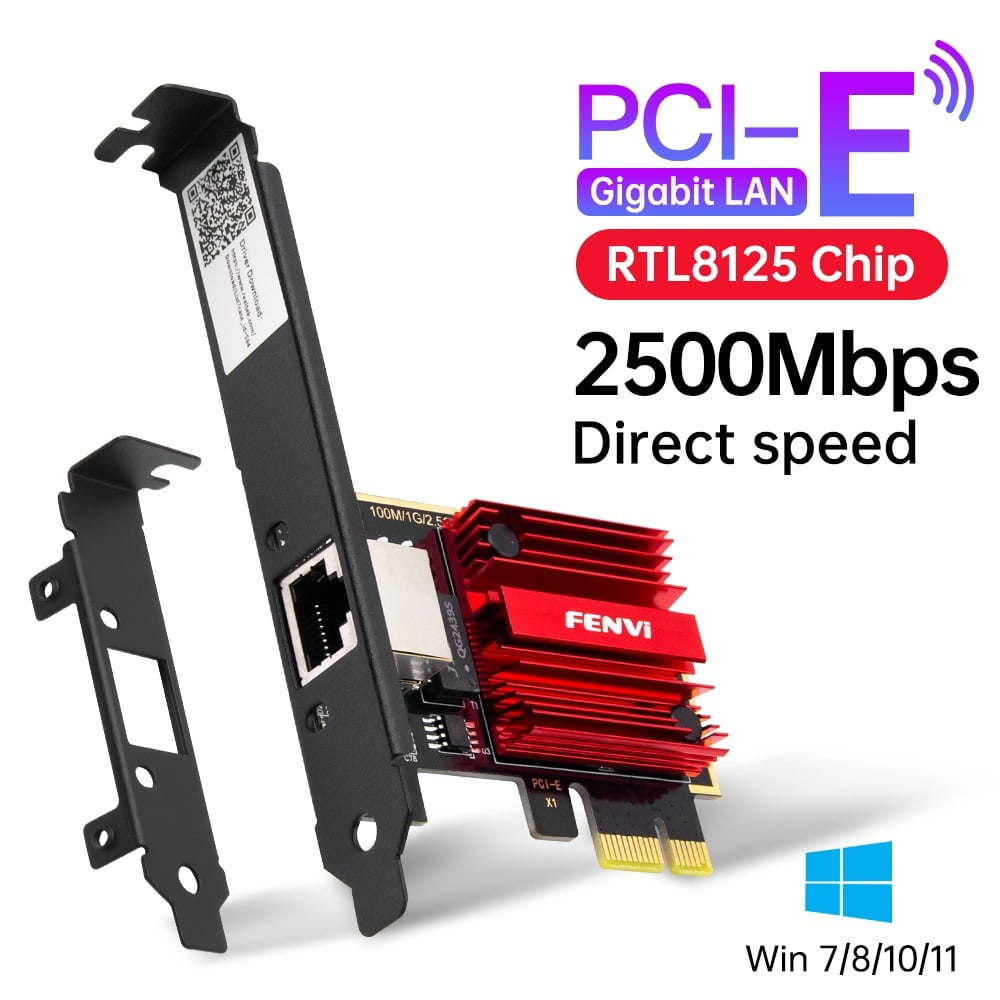 Fenvi 2.5Gbps PCIe Network Card RTL8125 Lan Controller Gigabit Nic PCI-E x1 to RJ45 Ethernet Port for Gaming Desktop With Low Profile Bracket