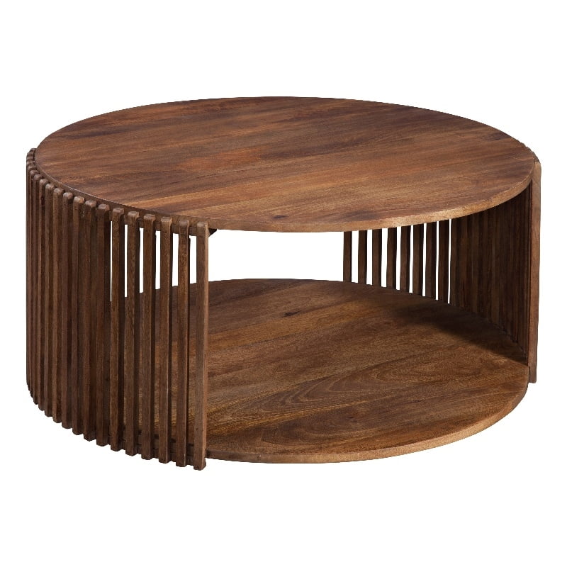 Fenwick Dark Mango Solid Wood Round Slatted Coffee Table