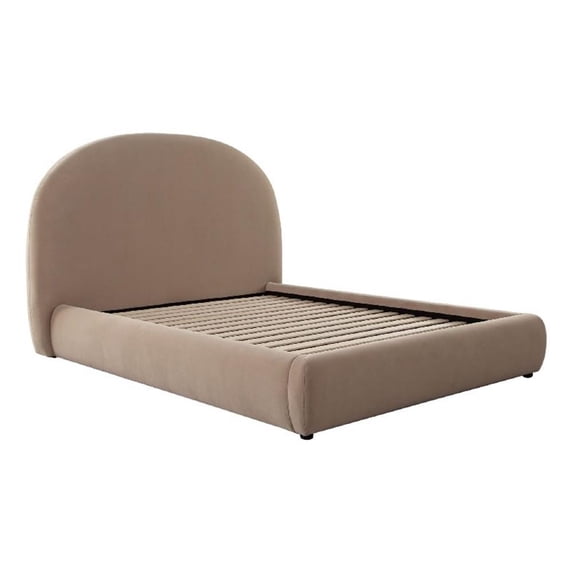 Feny King Size Bed w Arch Headboard- Camel Brown Velvet Upholstery