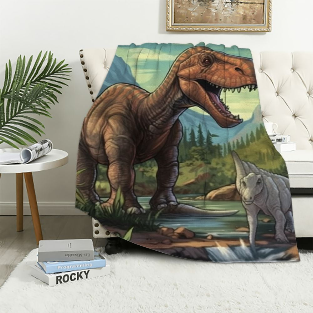 Fenyluxe 3D Dinosaur Bed Blanket, Flannel Blanket for Kids Teen Young Boys Girls Throw Blanket Modern Fashion Anti-Pilling Blanket for Couch Bed Sofa 50x60in