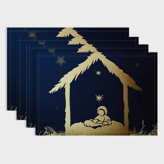 Fenyluxe 4Pcs Christmas Placemats Merry Christmas Place Mats Nativity Scene Decorative Table Mats for Home Kitchen Holiday Xmas Table Top Decor 18x12in