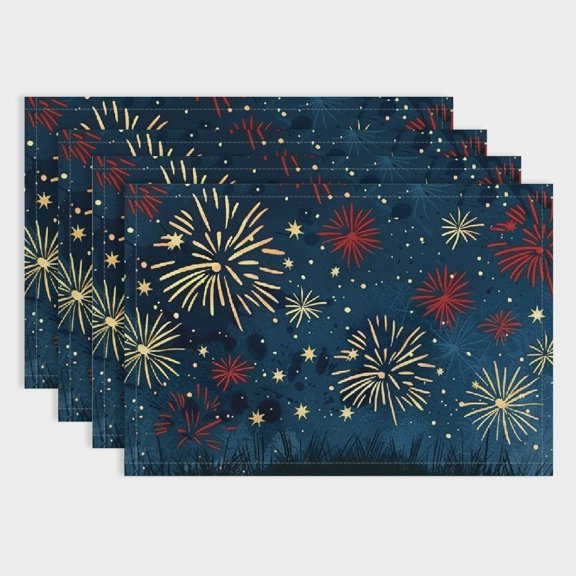 Fenyluxe 4pcs Fireworks Stars Americo Makk Linen Cloth Placemat Set for Birthday Parties, Christmas, Restaurants, Buffets, Home Decoration 18x12in