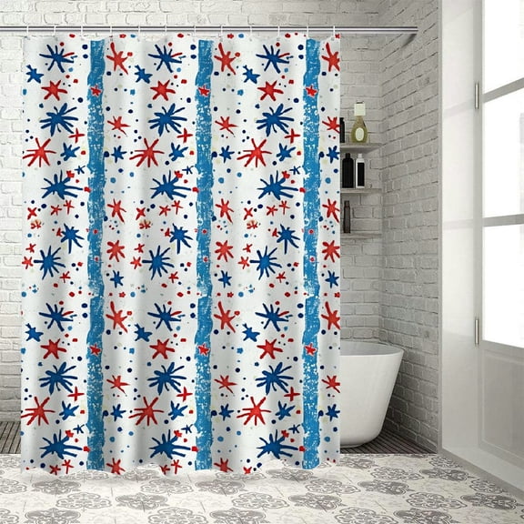 Fenyluxe 4th of July Shower Curtain, American Festivities with Freedom and Liberty Themes Summer Celebrations, Cloth Fabric Bathroom Decor Set with Hooks, Red White Blue White
