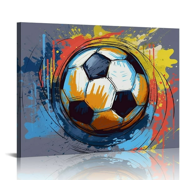 Fenyluxe Abstract Art Soccer Ball Canvas Wall Decor for Home and Office - Ready To Hang Room Home Art Decor Canvas Prints Wall Art 16x12in