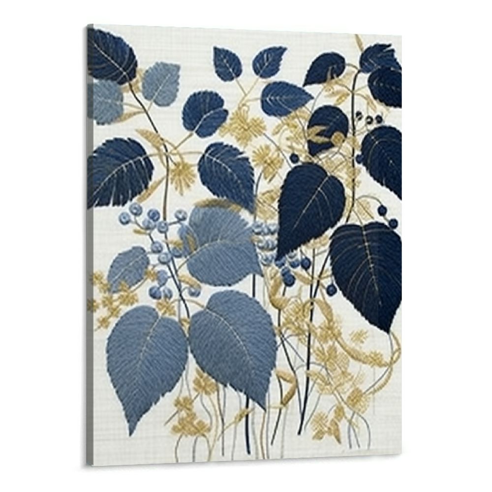Fenyluxe Abstract Blue and Gold Leaf Prints Wall Art, Branch Leaves ...