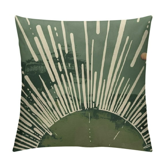 Fenyluxe Abstract Boho Green Sun Sunrise Sunset Sunshine Sunray Double Sided Throw Pillow Cover,Boho Mid Century Modern Pillow Covers for Couch Bed Sofa 20x20in