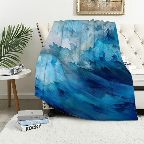 Fenyluxe Abstract Brush Strokes Print Flannel Throw Blanket Lightweight Soft Blanket for All Seasons 50x60in