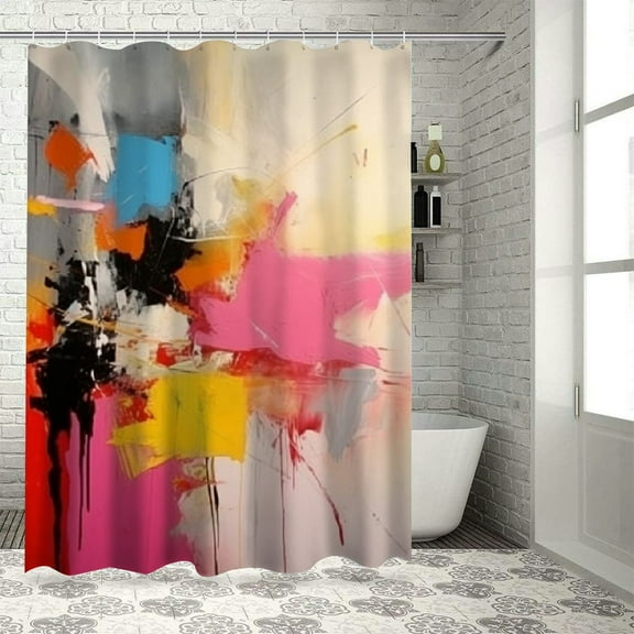 Fenyluxe Abstract Brush Strokes Printed Shower Curtain, Easy Care 100% Polyester Fabric Bathroom Shower Curtain Set with Hooks 36x72