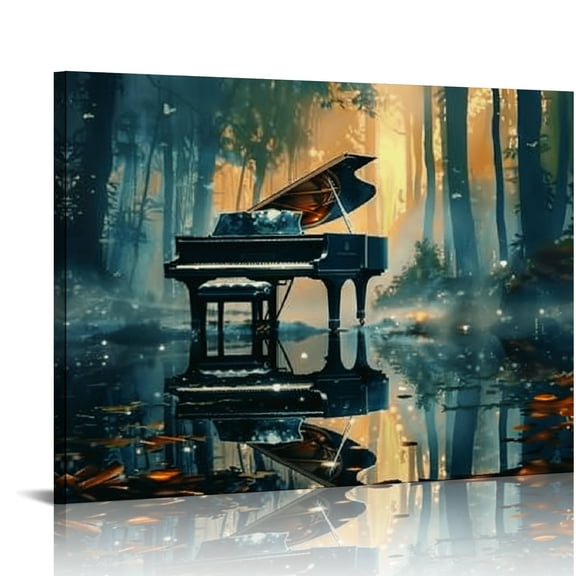 Fenyluxe Abstract Canvas Wall Art for Home Office Decor - Blue Fantasy Piano Modern Cool Wall Paintings Print On Canvas HD Artwork Ready to Hang 20x16in