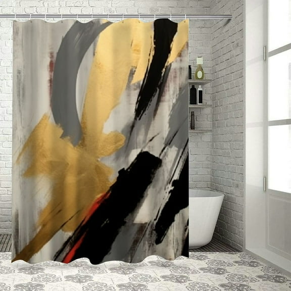 Fenyluxe Abstract Expressionism Quick-Drying Polyester Fiber Shower Curtain Set for Bathroom, Chic Modern Decor with Hooks 36x72