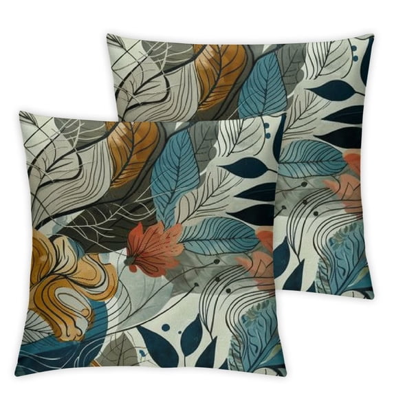 Fenyluxe Abstract Flowers and Leave Throw Pillow Cover, Abstract Flowers and Leave Home Courtyard Outdoor Decoration Pillow Cover, Square Sofa Cushion Cover,Set of 2 White
