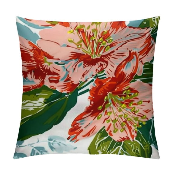 Fenyluxe  Abstract Tropical Flower Throw Pillow Covers,Colorful Plant Leaf Plant Vintage Decorative Pillow Covers Digital Printing Blended Fabric for Couch Sofa Bed Invisible Zipper 24x24in