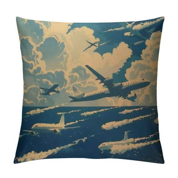 Fenyluxe Airplane Aircraft Plane Pattern Pillow Covers Square Throw Pillowcase for Couch Sofa Home Bedroom Decor White