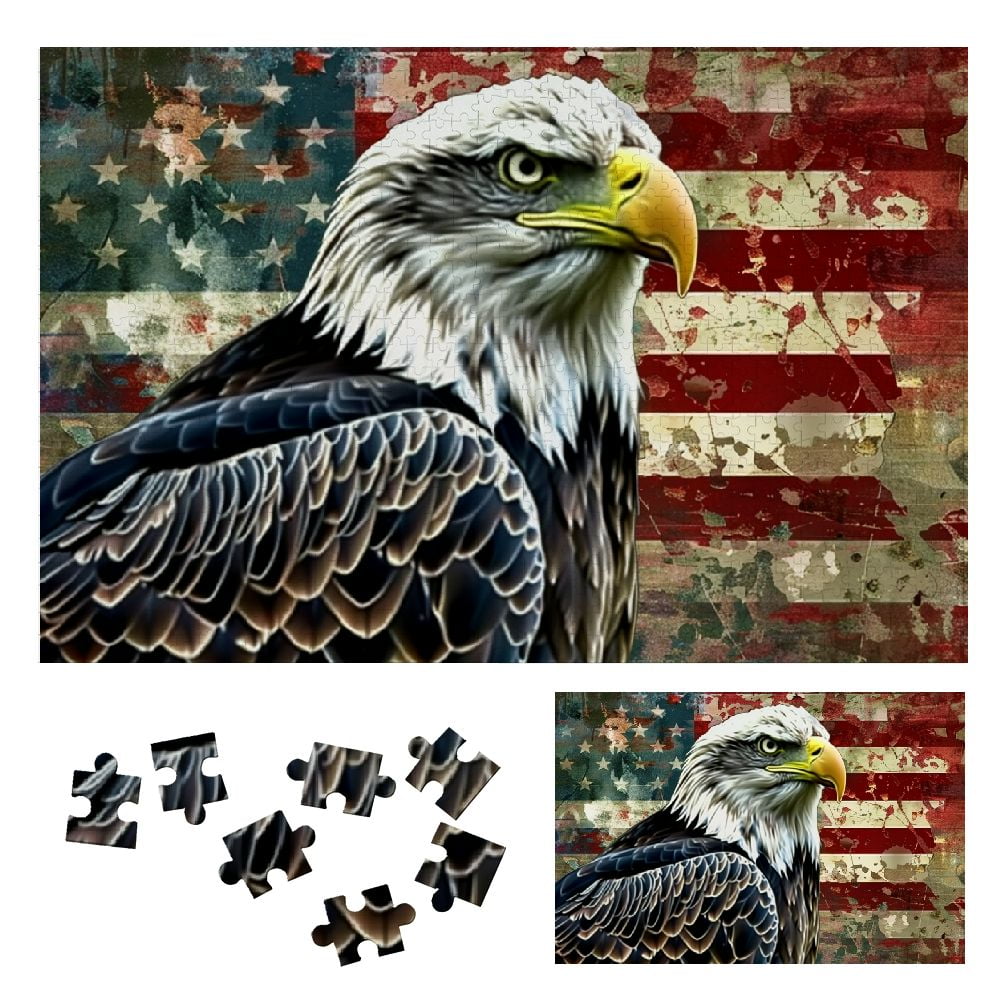 Fenyluxe American Flag Bald Eagle Wooden Jigsaw Puzzle for Adults