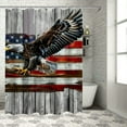 thumbnail image 1 of Fenyluxe American Flag Shower Curtain Vintage Patriotic Eagle Stars Stripes Fourth of July Independence Rustic Wood Panels Art Fabric Polyester Bathroom with Hooks, Black Grey Red White, 1 of 7