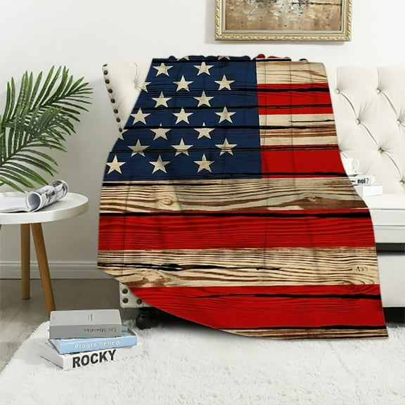 Fenyluxe American Flag Woodcut Americo Makk Throw Blanket for Sofa Couch Cottagecore Room Decor All Seasons Super Soft Blanket 40x50in