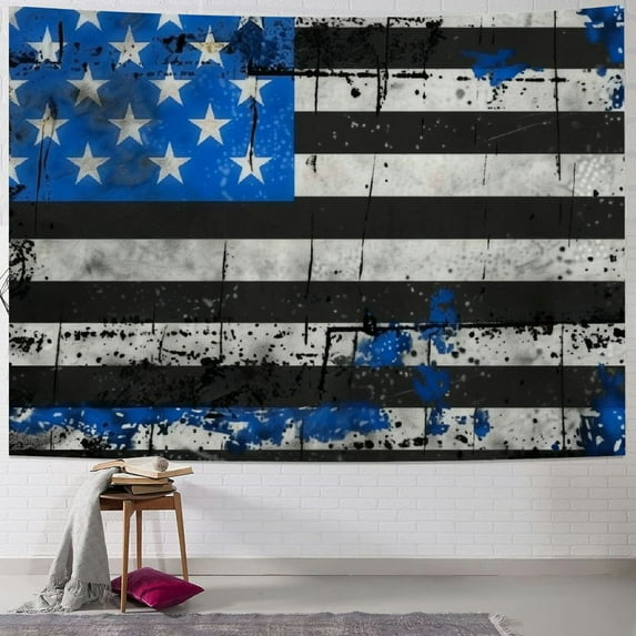 Fenyluxe  American Thin Blue Line Flag Police, Tapestry Colorful Wall Hanging Tapestry Picnic Sheet Wall Decor Tapestry for Living Room Bedroom Dorm Painting