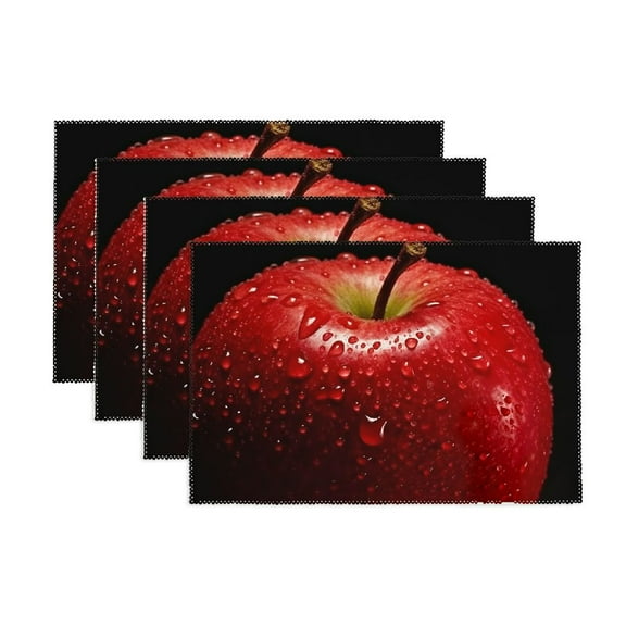 Fenyluxe Apple Water Droplets Red Oxford Cloth Placemats Set of 4 - Heat-Resistant Washable Table Mats for Kitchen Dining Decoration 11.8*17.7in