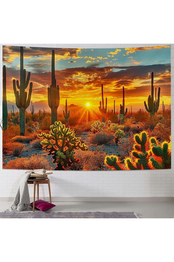 Arizona Desert Tapestry Saguaro Cacti Mountains Tapestry for Bedroom Aesthetic Phoenix Sunset Landscape Pictures Nature Scenery Tapestries Wall Hangings for Room 60x50inch