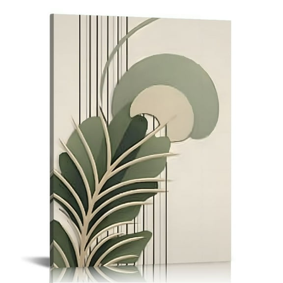 Fenyluxe Art Deco Green Leaves Canvas Wall Decor for Home & Office, Fashion Print On Canvas - Perfect Gift Idea for Bedroom and Living Room Decoration 12x16in