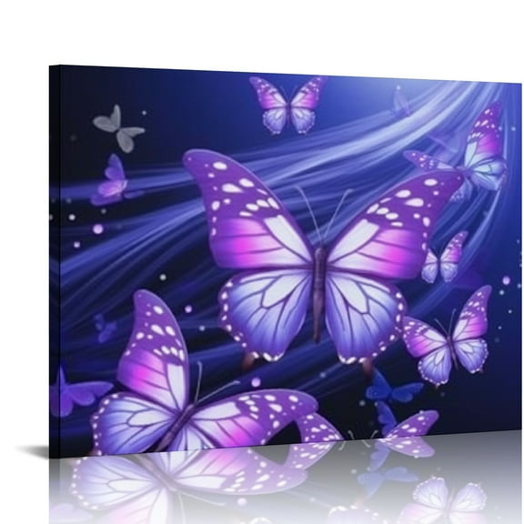 Fenyluxe Art Modern Canvas Prints Butterflies Purple Magical Realism Wall Art Decor Ready To Hang Room Home Decor 16x12in