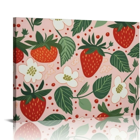 Fenyluxe Art Modern Canvas Prints Strawberry Leaves Pattern Wall Art Decor Ready To Hang 16x12in