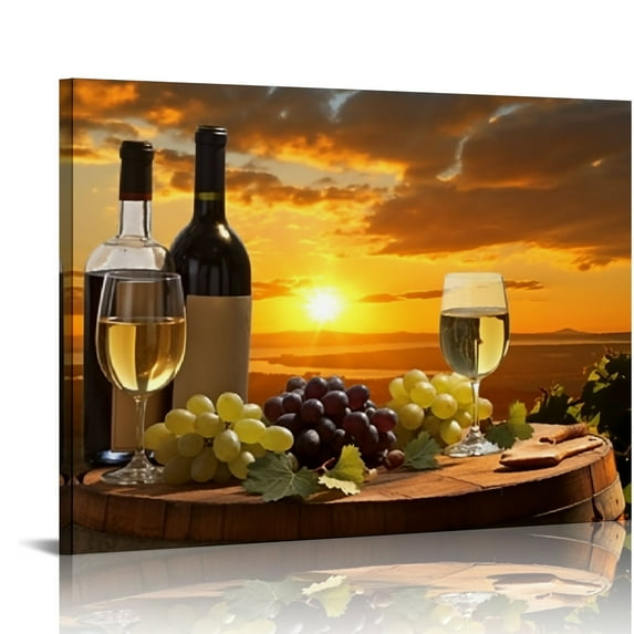Fenyluxe Art Modern Canvas Prints Wine Barrel Glass of Wine Bottle of Wine Wall Decor for Bathroom Ready To Hang Room Home Art Decor Wall Decor For Bedroom Fashion Kitchen Wall Pictures 16x12in