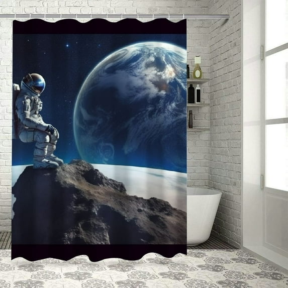Fenyluxe Astronaut Quick-Drying Shower Curtain Set with Hooks, Modern Bathroom Decor, 100% Polyester Fiber, Chic Design, Various Sizes 60x72