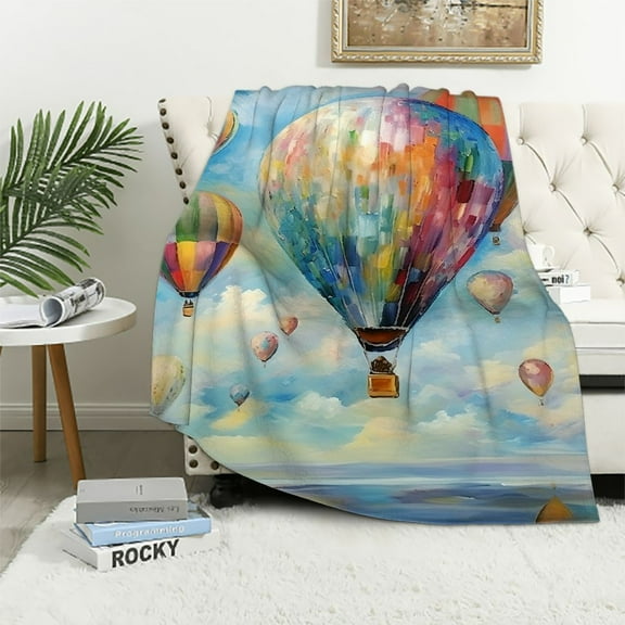 Fenyluxe Balloons Sky Clouds Throw Blanket for Couch Sofa Bed Office Travel Camping School | Flannel Blanket All Seasons Gifts | Lightweight & Cozy 40x50in