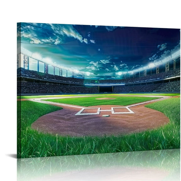 Fenyluxe Baseball Field Stadium Digital Rendering Canvas Prints Wall Art for Home Decor Ready to Hang - Ideal Gift for Various Occasions 16x12in