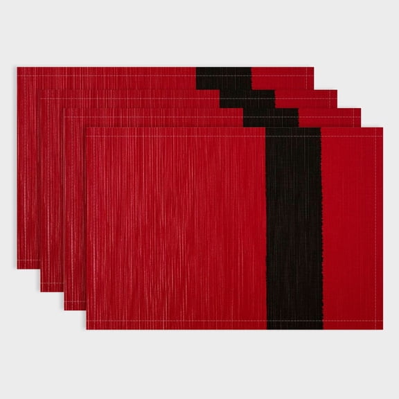 Fenyluxe  Basic Everyday Ribbed Tabletop,Placemat Set,Tango Red 18x12in