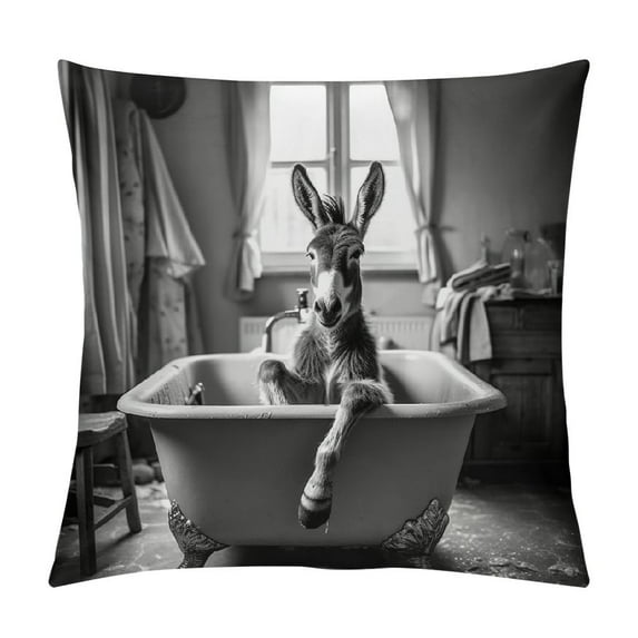 Fenyluxe Bathtub Donkey Art Fashion Style Dirt-Resistant Throw Pillow Covers for Couch Sofa Bed Living Room Bedroom Home Decor - Printed on Both Sides - 1PC 18x18in