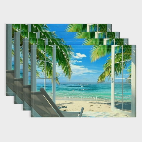 Fenyluxe Beach Chair Theme 4pcs Linen Dining Table Placemats for Birthday Parties, Christmas, and Buffets - Home Decoration 18x12in