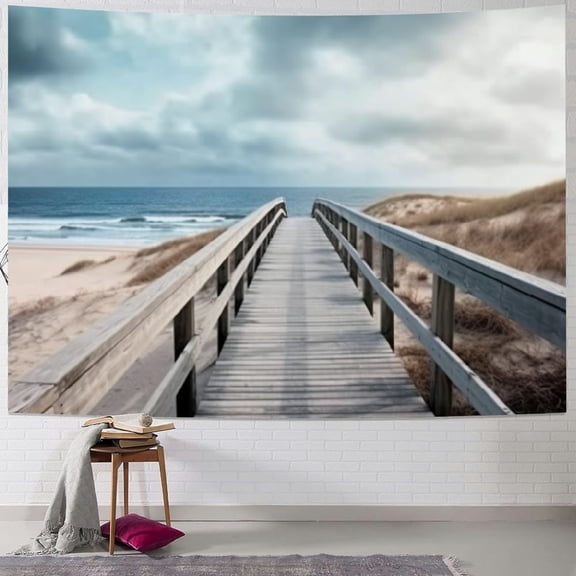 Fenyluxe Beach Ocean Clouds Print Tapestry Wall Hanging Home Decor Short Plush Multiple Sizes 40x30inch