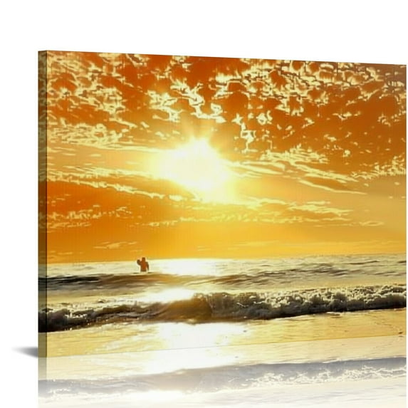 Fenyluxe Beach Surfboard Canvas Wall Art Decor for Bedroom Kitchen - Modern Home Office Wall Pictures 16x12in