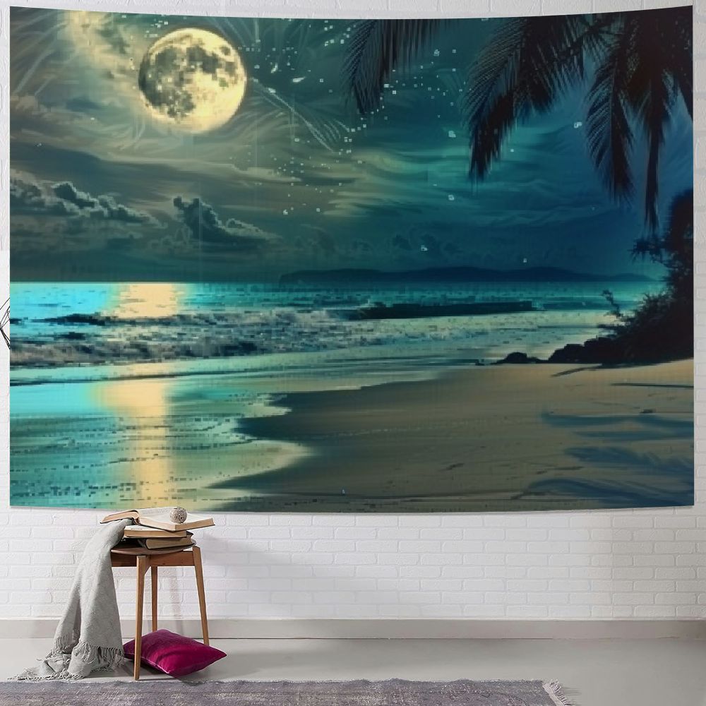 Fenyluxe Beach Tapestry for Bedroom Hawaii Coconut Tropical Tree Moon