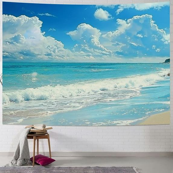 Fenyluxe Beach Waves Tapestry Wall Hanging Blue Sky Coulds Nature Tapestry Tropical Ocean Sea Seashore Coast Wall Tapestries 40x60inch